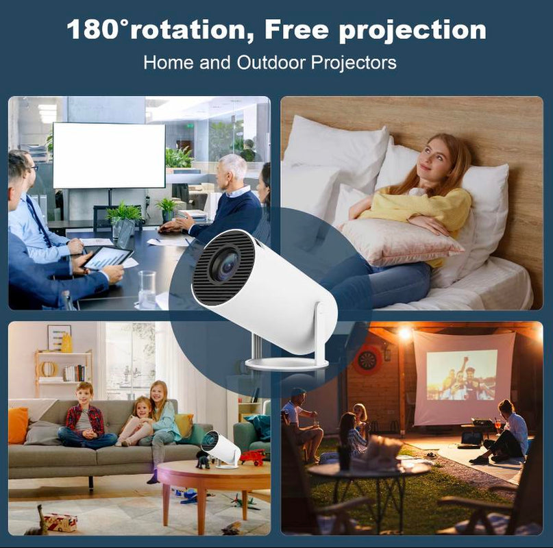 Haoye Smart Portable Projector with Android TV 11.0, Bluetooth 5.2, Wi-Fi, 200 Inch Screen - Perfect for Home & Outdoor Entertainment