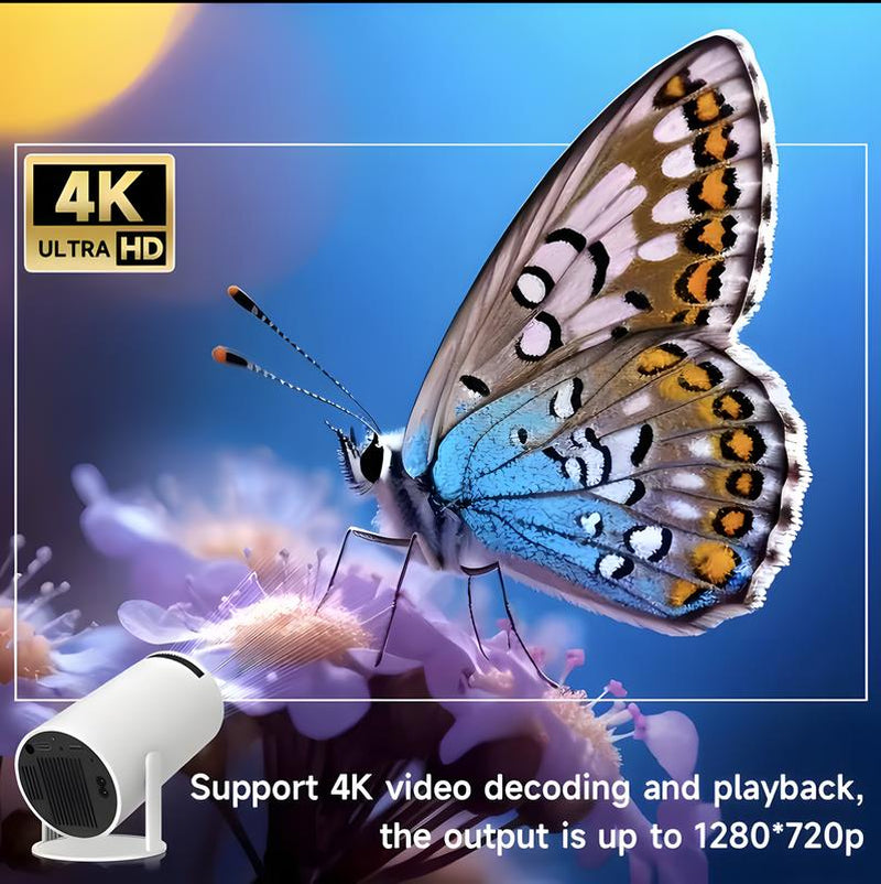 Haoye Smart Portable Projector with Android TV 11.0, Bluetooth 5.2, Wi-Fi, 200 Inch Screen - Perfect for Home & Outdoor Entertainment